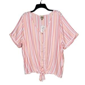 Como Vintage Striped Front Tie Button Down Blouse